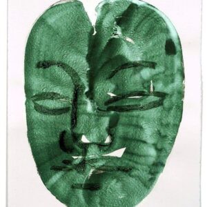 SoHyun Bae drawing titled Frontal Bow, green abstract face on white paper
